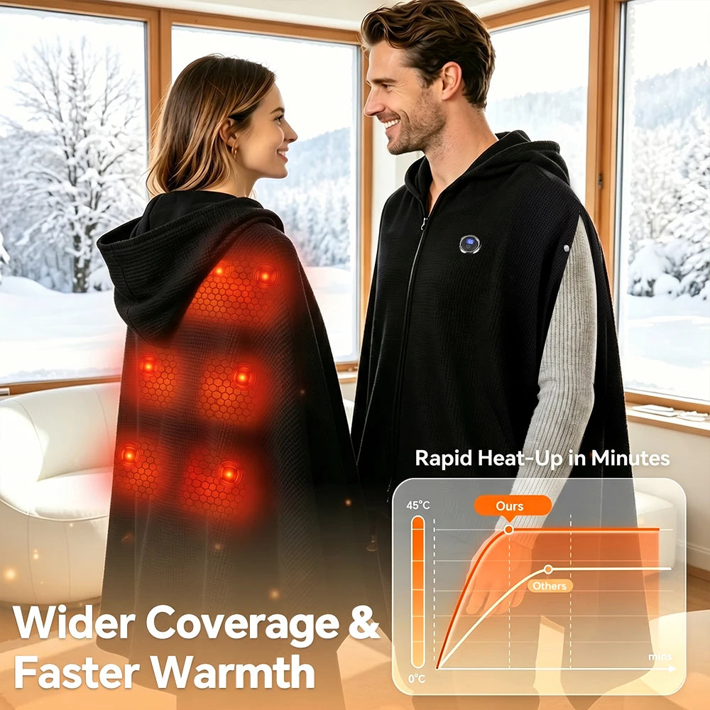 Wearable Graphene Heated Hooded Shawl for Winter Comfort