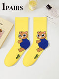 Cute Teddy Bear Print Crew Socks for Women