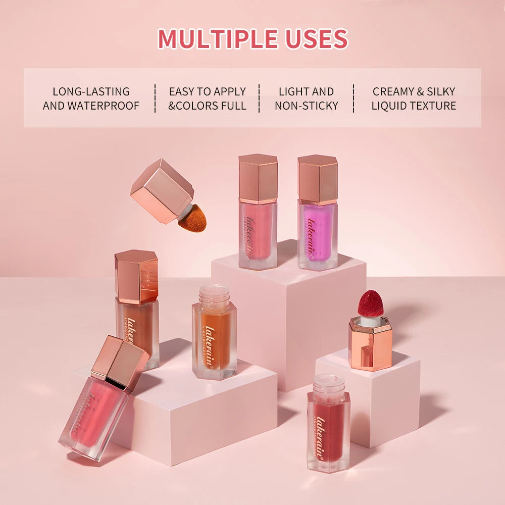 Waterproof Velvet Matte Liquid Blush with Mushroom Brush