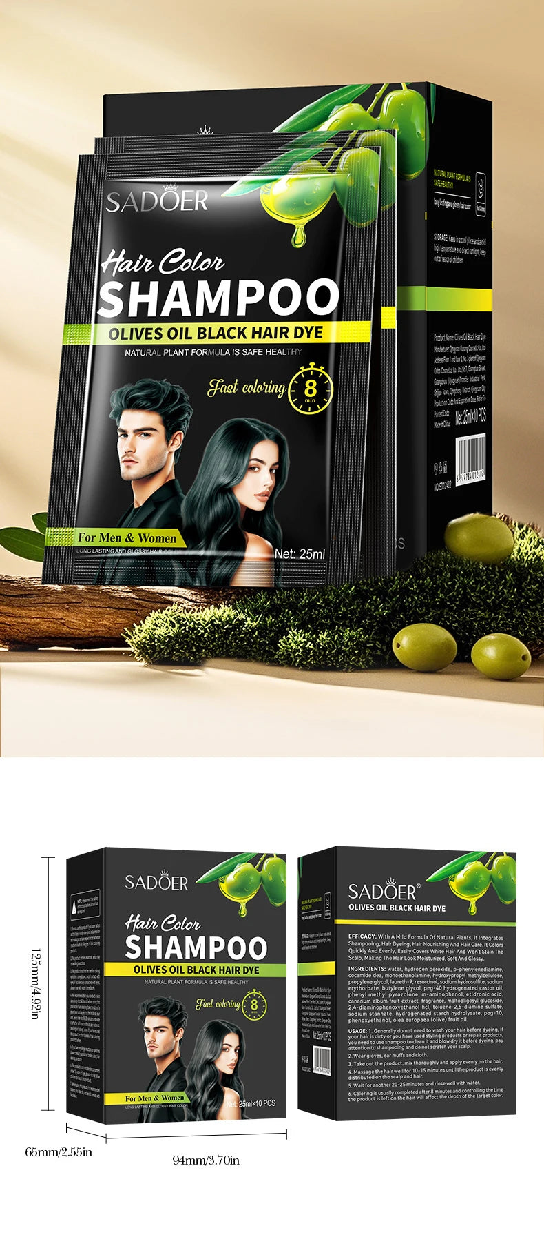 Instant Black Hair Dye Shampoo for Gray Hair Coverage