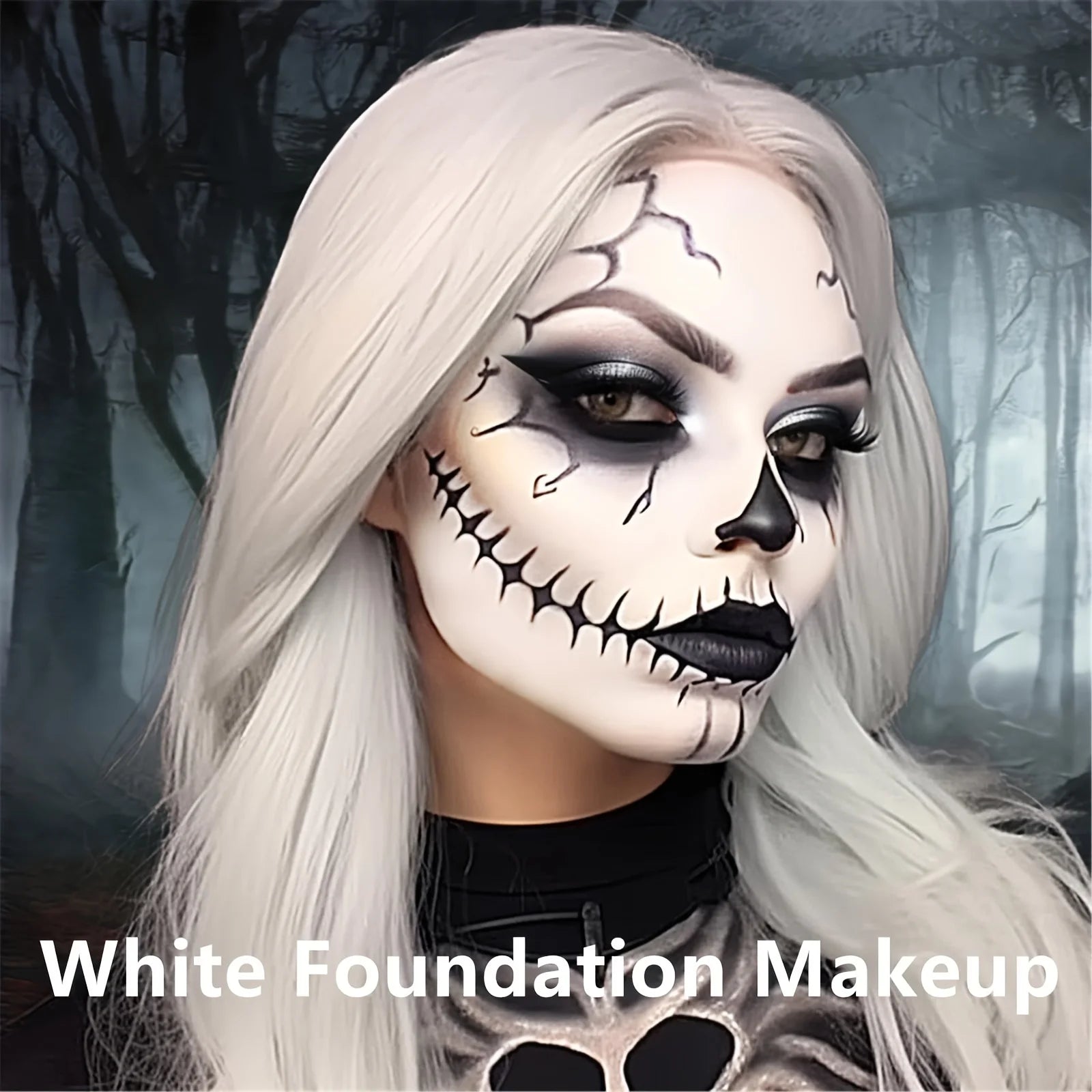 White Liquid Foundation and Black Lipstick Set for Cosplay - 8