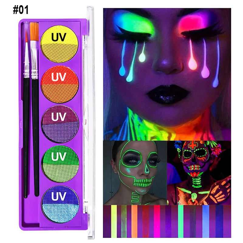 UV Neon Face and Body Paint Palette for Parties and Halloween