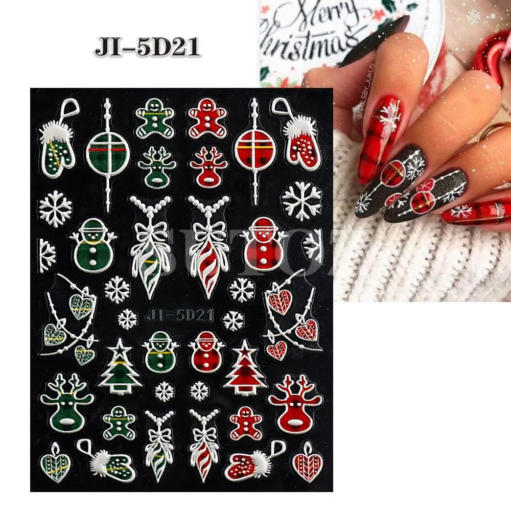5D Embossed Christmas Nail Art Stickers - 25