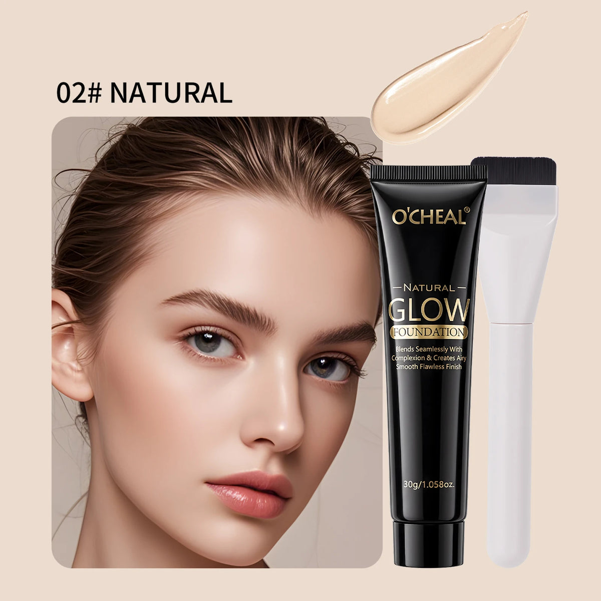 Waterproof Natural Glow Liquid Foundation with Brush
