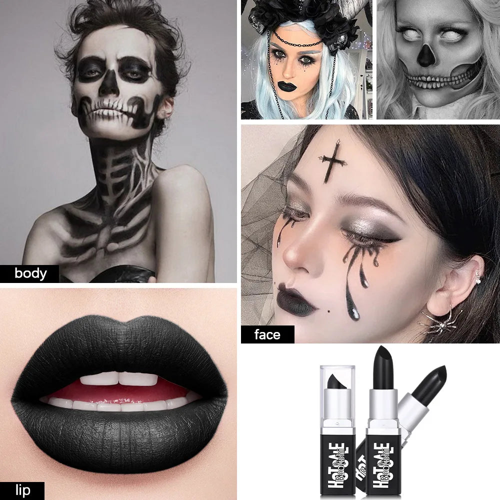Matte Black Waterproof Lipstick for Halloween and Costume Makeup - 3