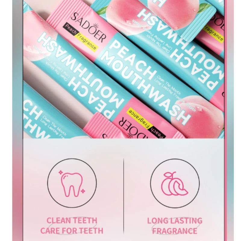 Portable Peach Flavored Mouthwash Sachets for Fresh Breath