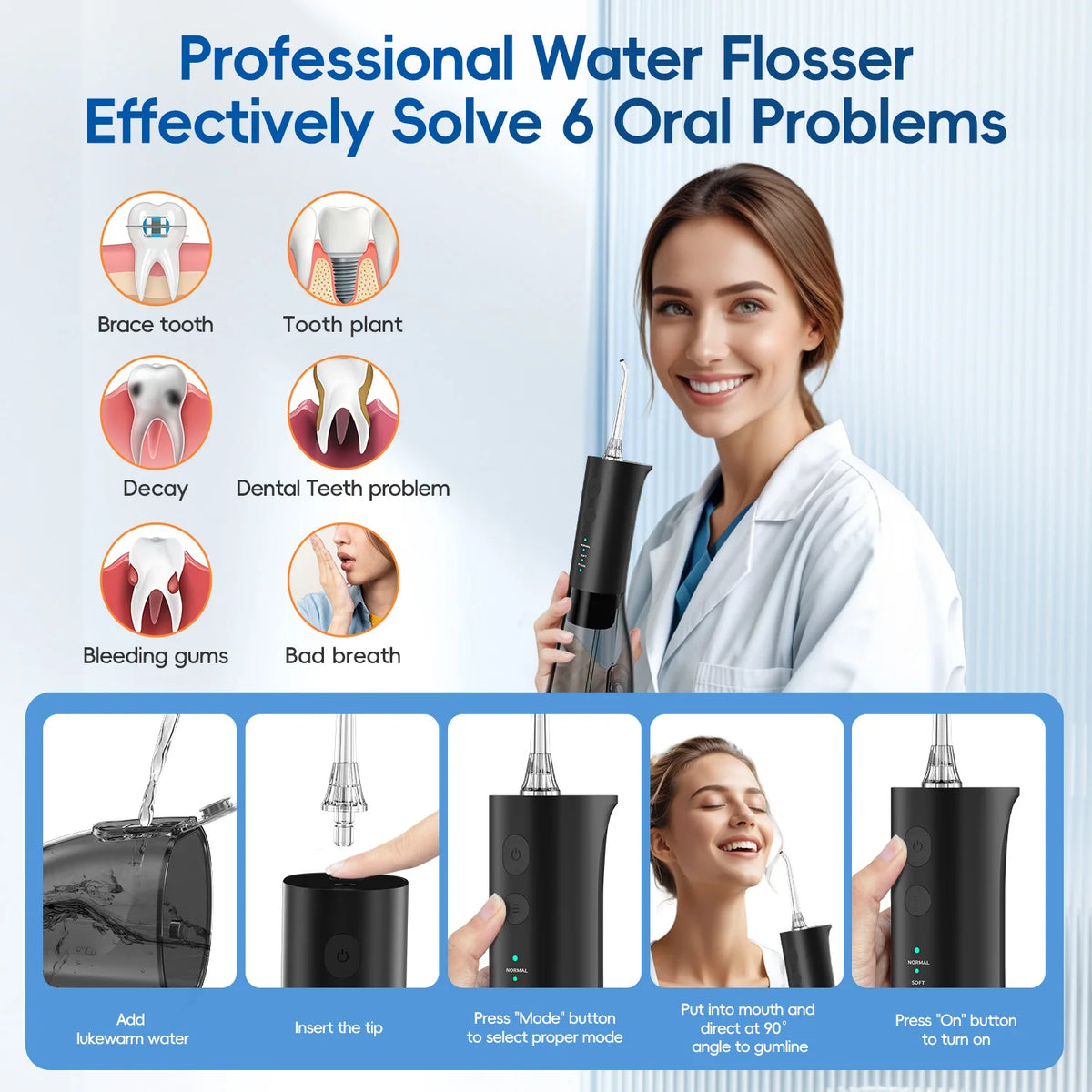 Portable Cordless Water Flosser for Teeth and Gums