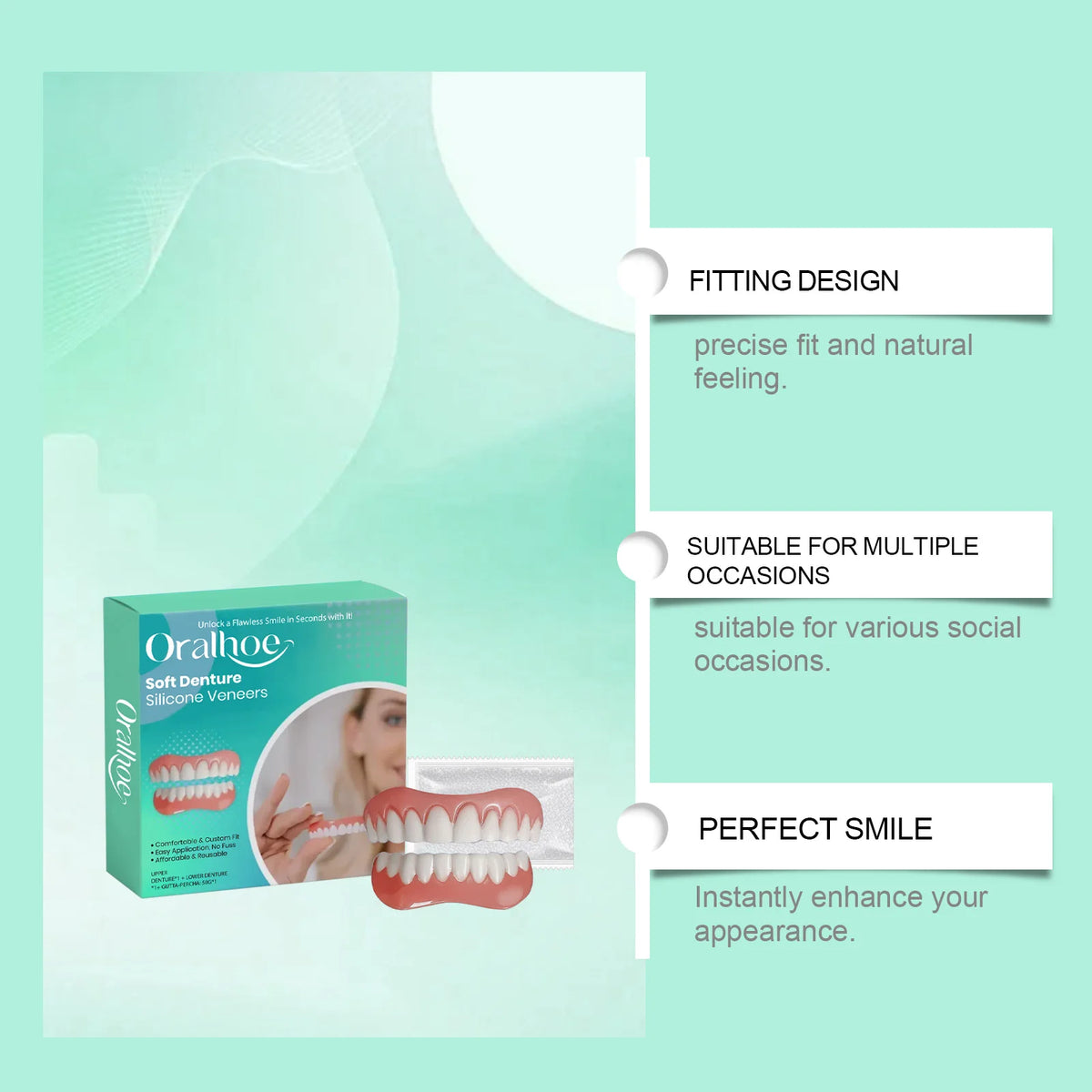 Flexible Cosmetic Silicone Denture Set for Instant Smile