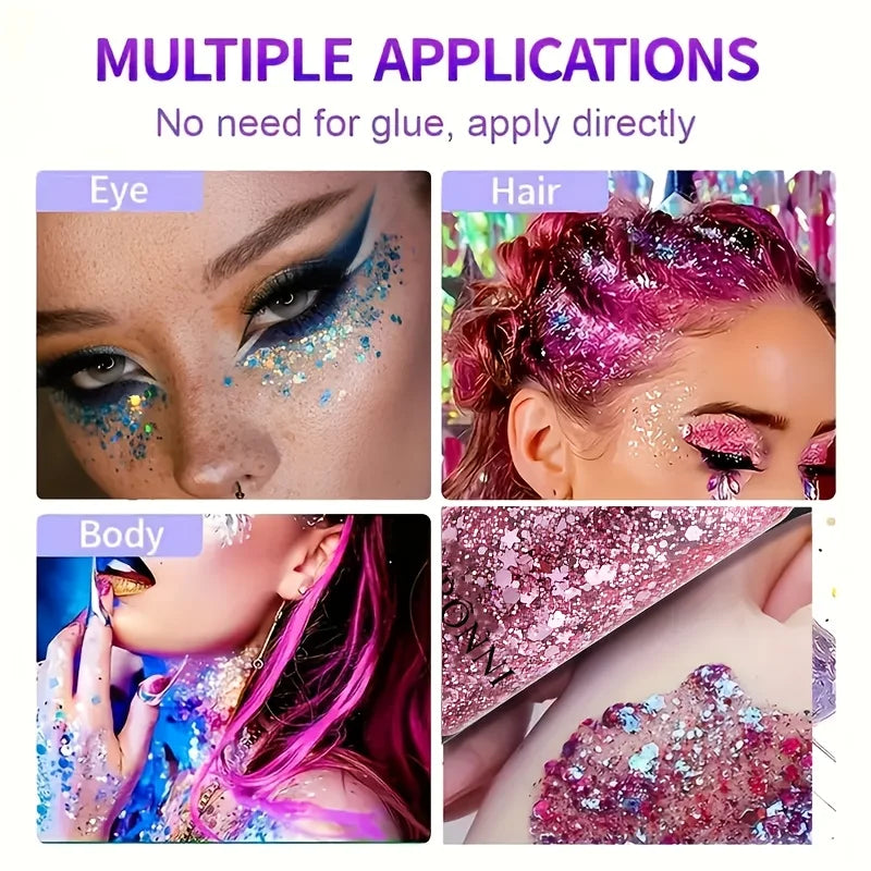 Face and Body Glitter Makeup Set with Application Brush