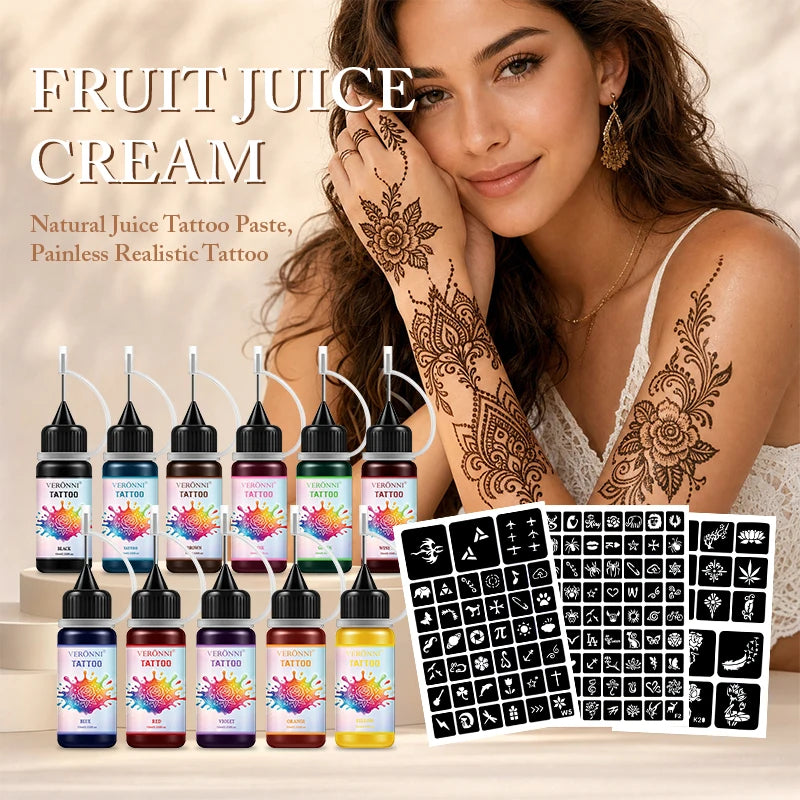 Temporary Tattoo Ink Kit with Stencils for DIY Body Art