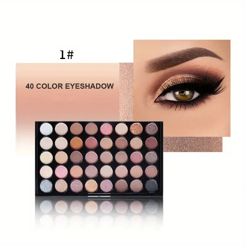 40-Color Professional Eyeshadow Palette with Makeup Brush Set - 18