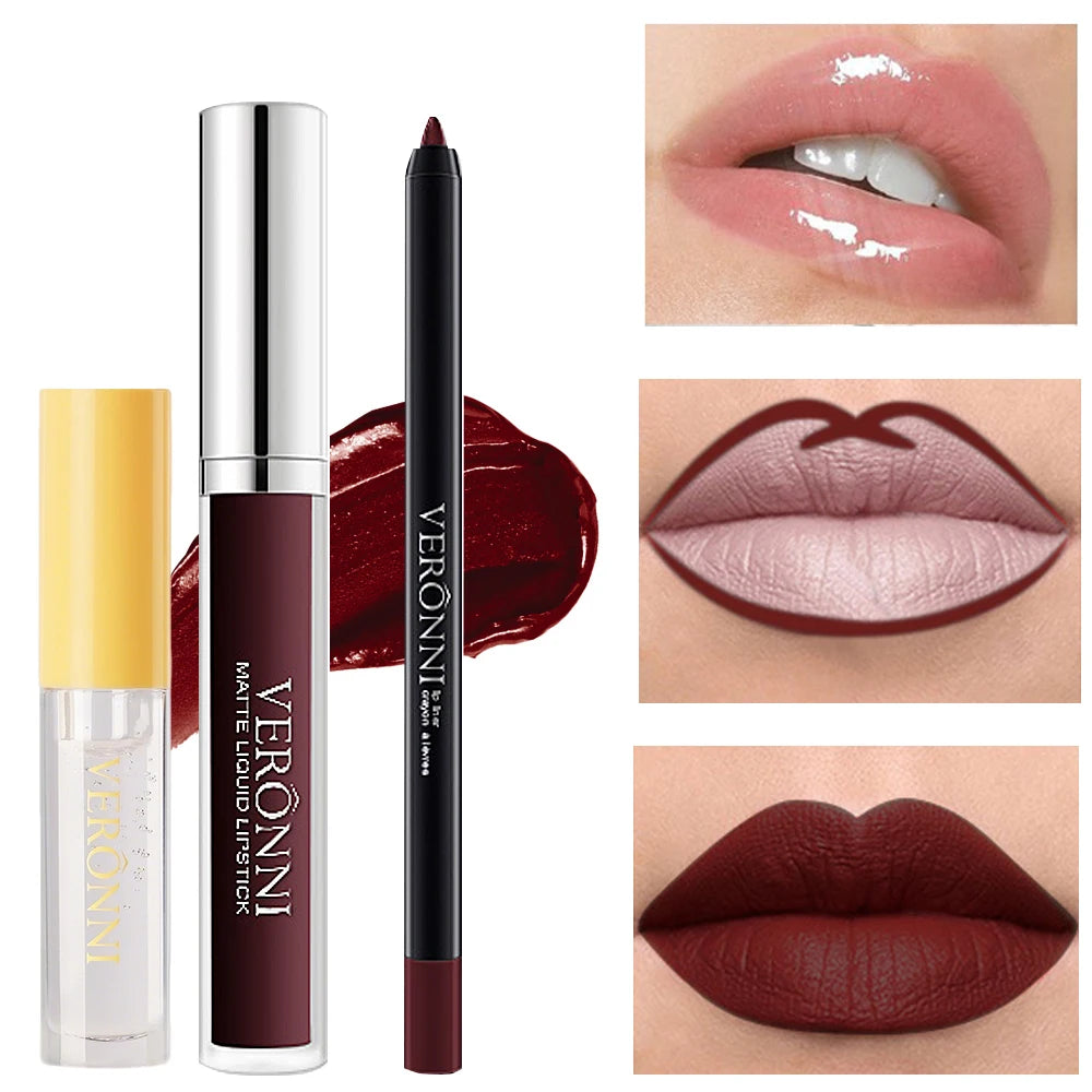 3-Piece Waterproof Matte Lip Makeup Set