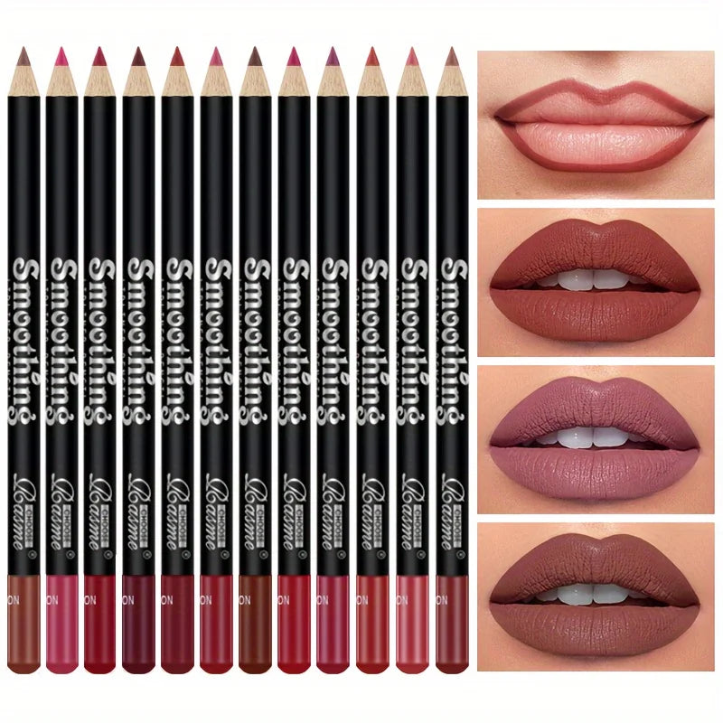 12-Piece Waterproof Matte Lip Liner Pencil Set