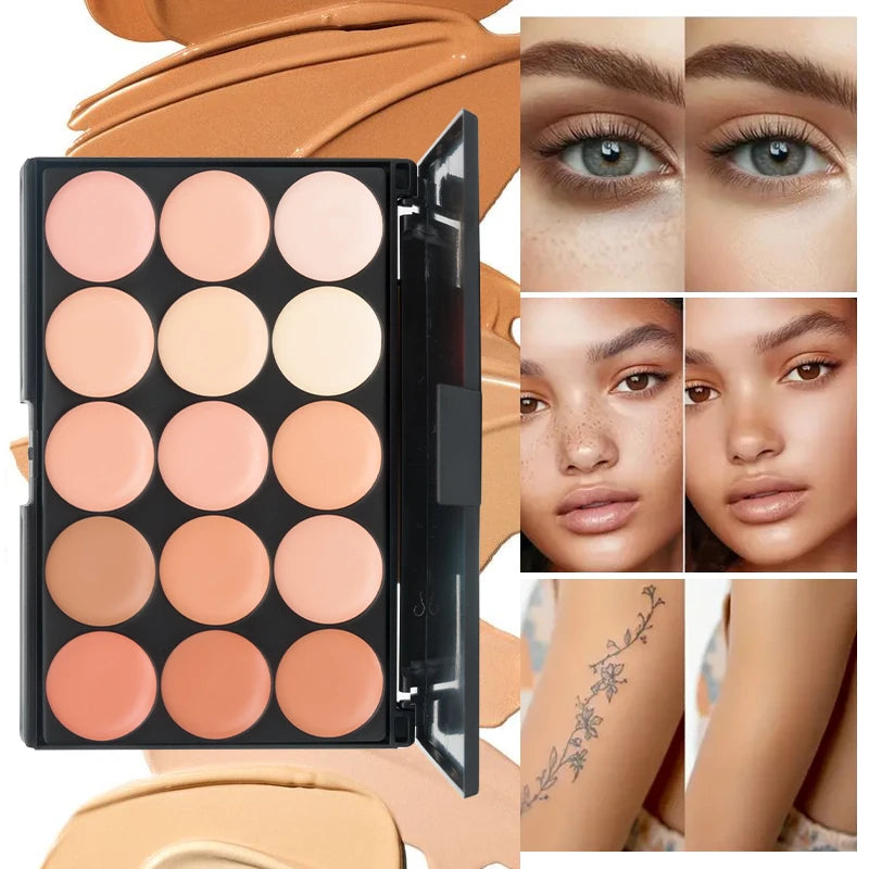 15-Color Professional Face Concealer Palette for Flawless Skin