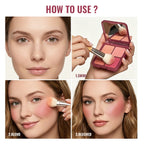 4-Color Matte Blush Palette with Soft Makeup Brush