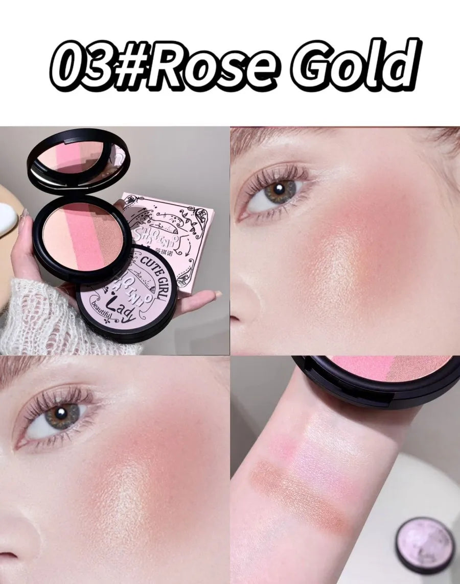 Triple-Tone Gradient Matte Highlighter and Blush Palette - 12