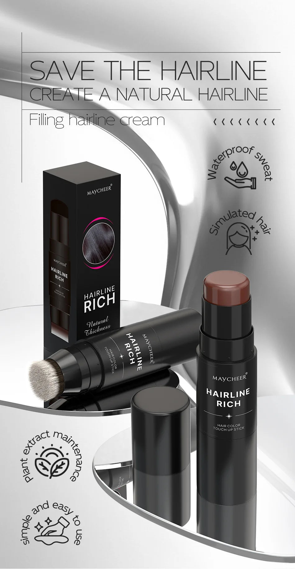 Waterproof Hairline Root Touch-Up Stick for Gray Coverage