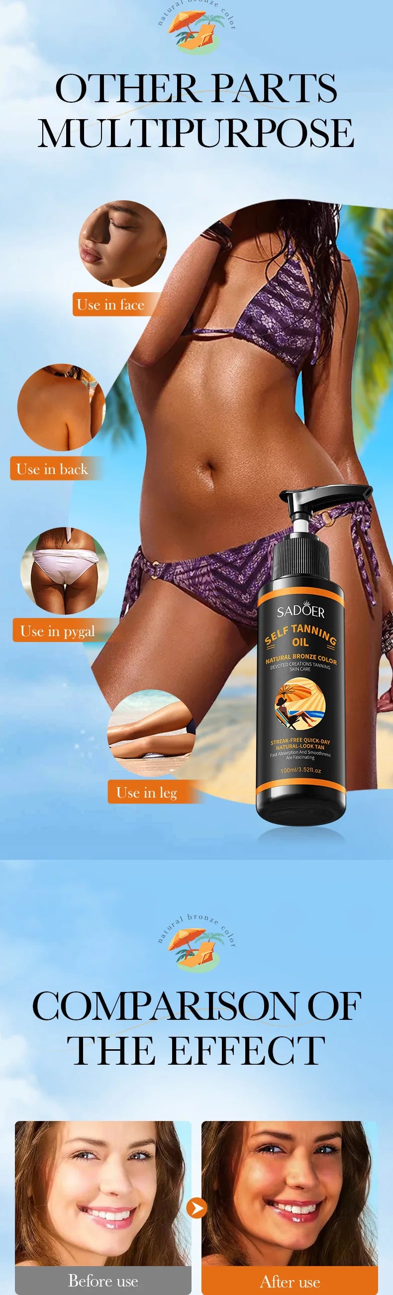 Streak-Free Self Tanning Bronzing Oil for Radiant Skin