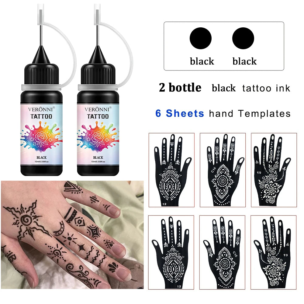 Temporary Tattoo Ink Kit with Stencils for DIY Body Art - 8