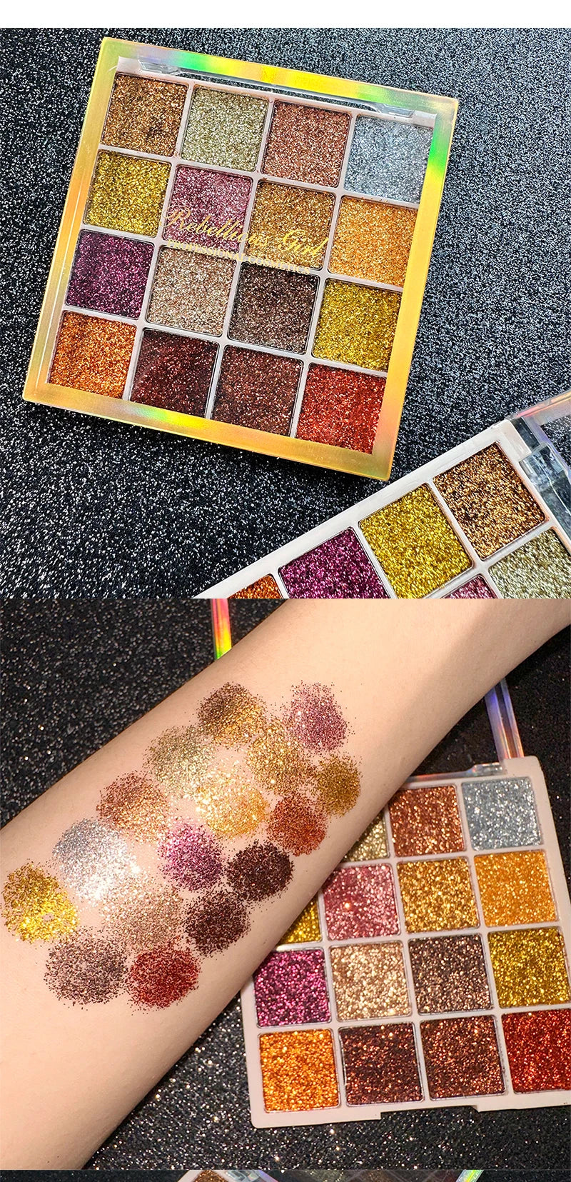 16-Color Glitter Sequin Eyeshadow Palette for Shimmer Makeup