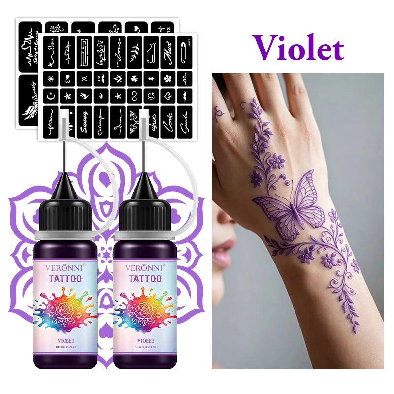 Waterproof Temporary Tattoo Ink Kit with Stencils