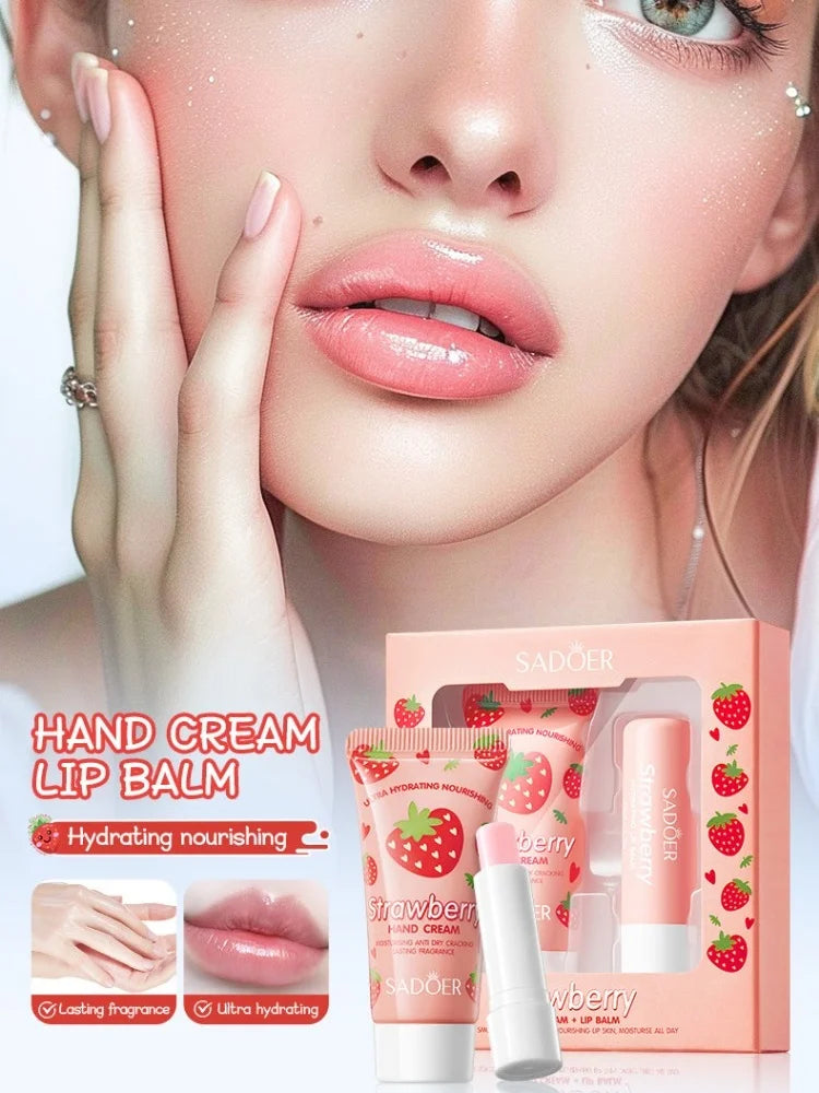 Strawberry Nourishing Hand Cream and Lip Balm Duo Set