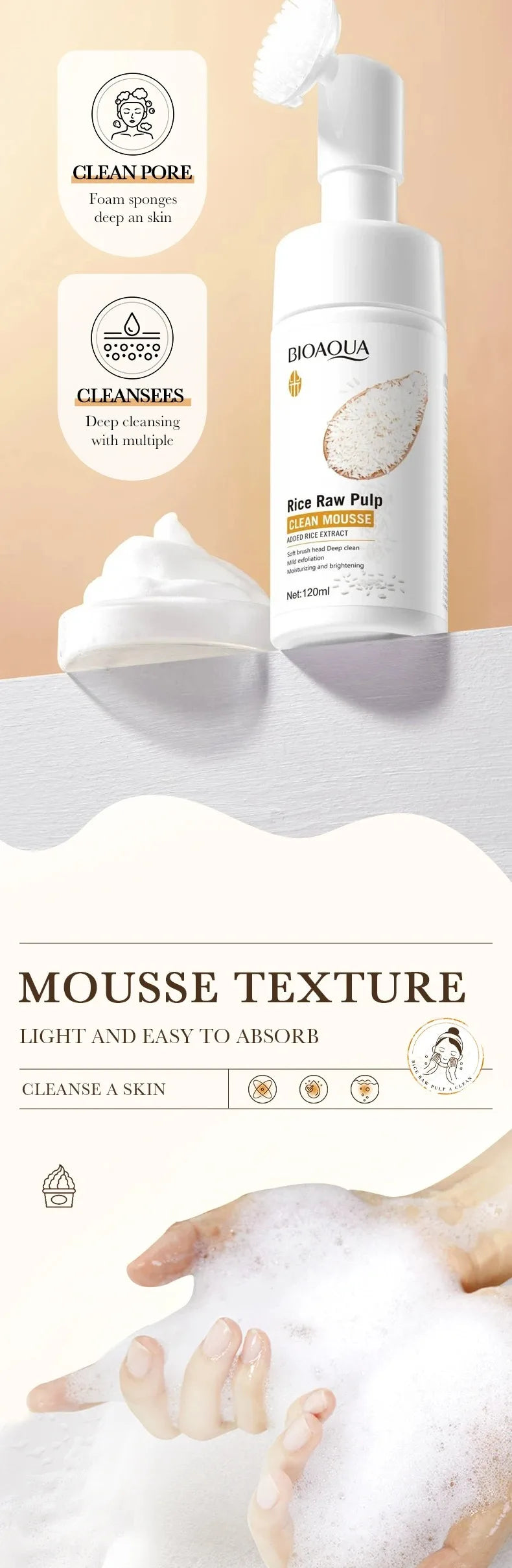 Rice Extract Foaming Facial Cleanser with Silicone Brush