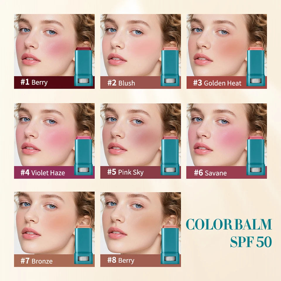 SPF 50 Tinted Sunscreen Blush Stick for Cheeks and Lips