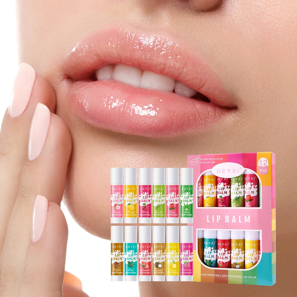12-Piece Fruity Moisturizing Lip Balm Set for Dry Lips