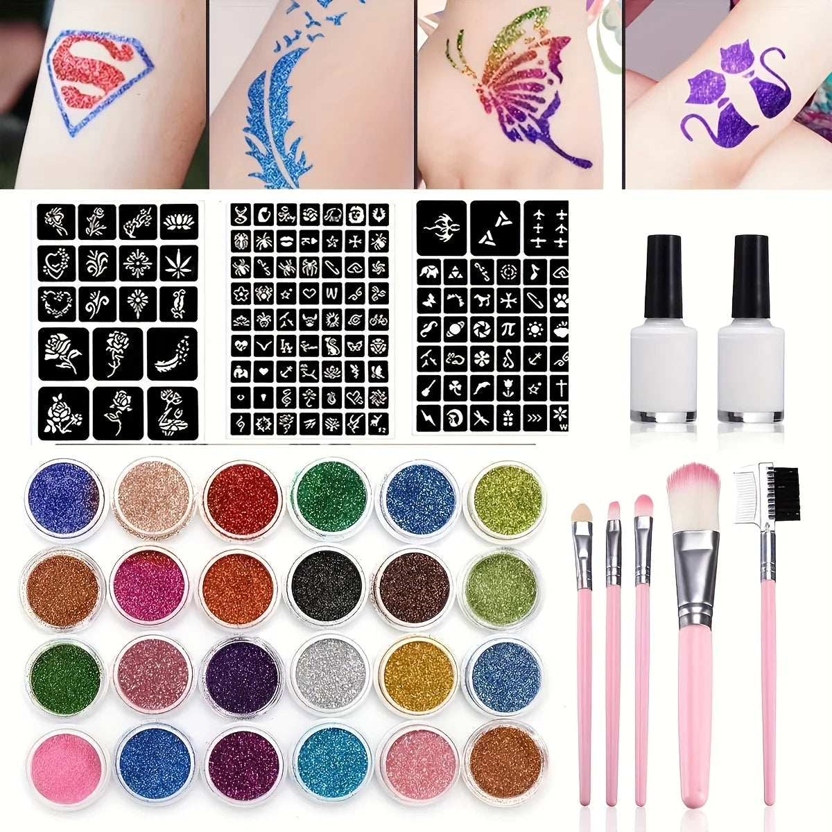 Temporary Glitter Tattoo Art Kit for Parties and Events - 1