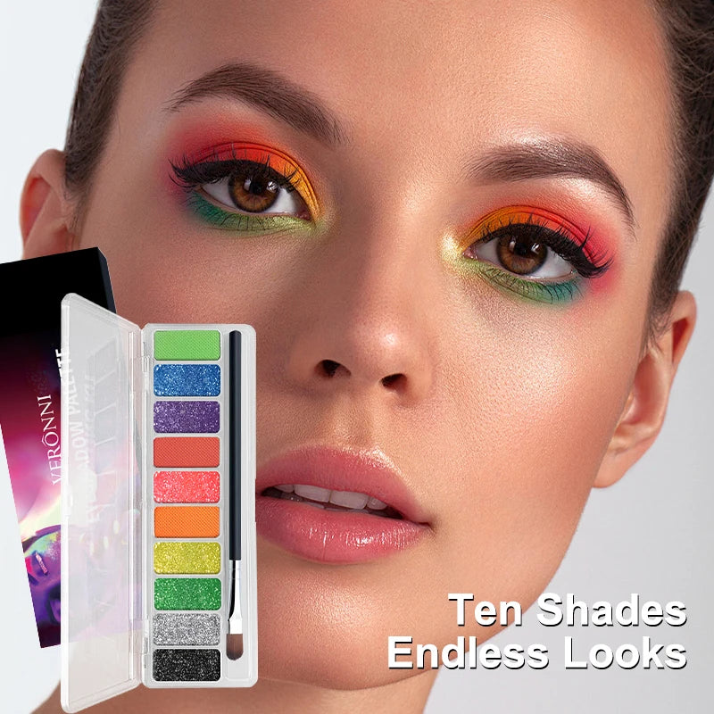 10-Color Neon UV Glow-in-the-Dark Face and Eye Makeup Palette
