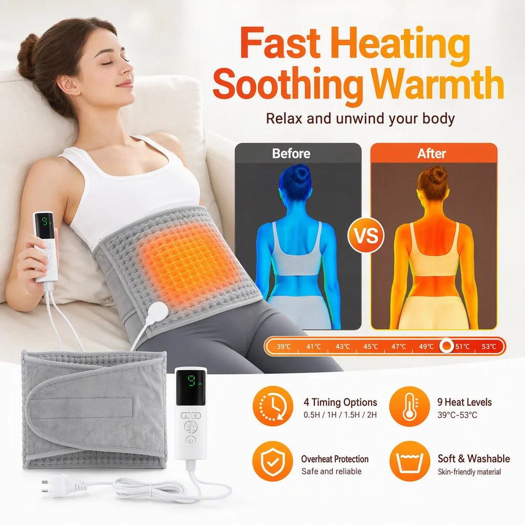 Electric Heated Waist Belt for Back and Abdominal Pain Relief