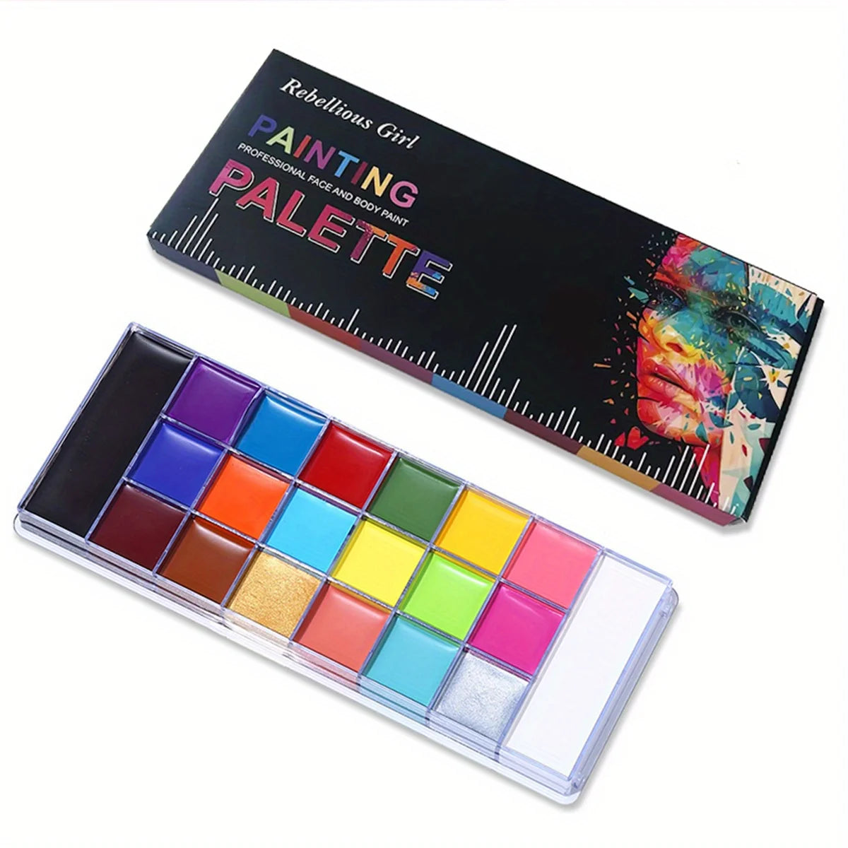 20-Color Professional Face and Body Paint Palette with Brushes - 12