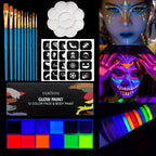 12-Color Professional UV Glow Face and Body Paint Set