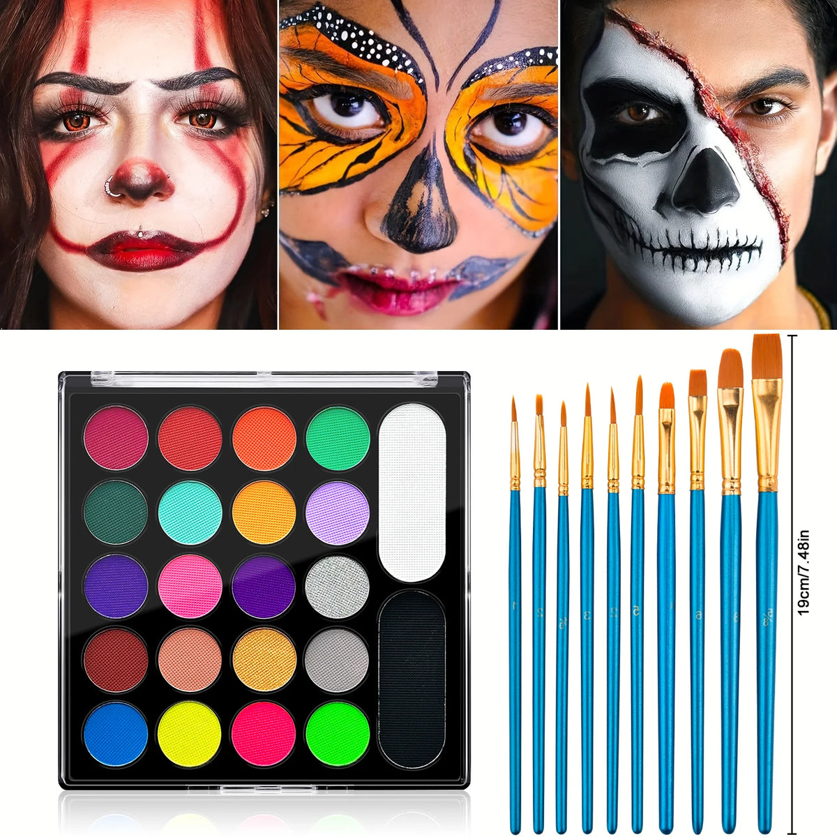 22-Color Professional Neon Face and Body Paint Palette