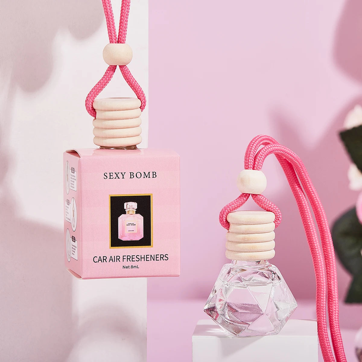 Pink Hanging Car Air Freshener Perfume Bottle