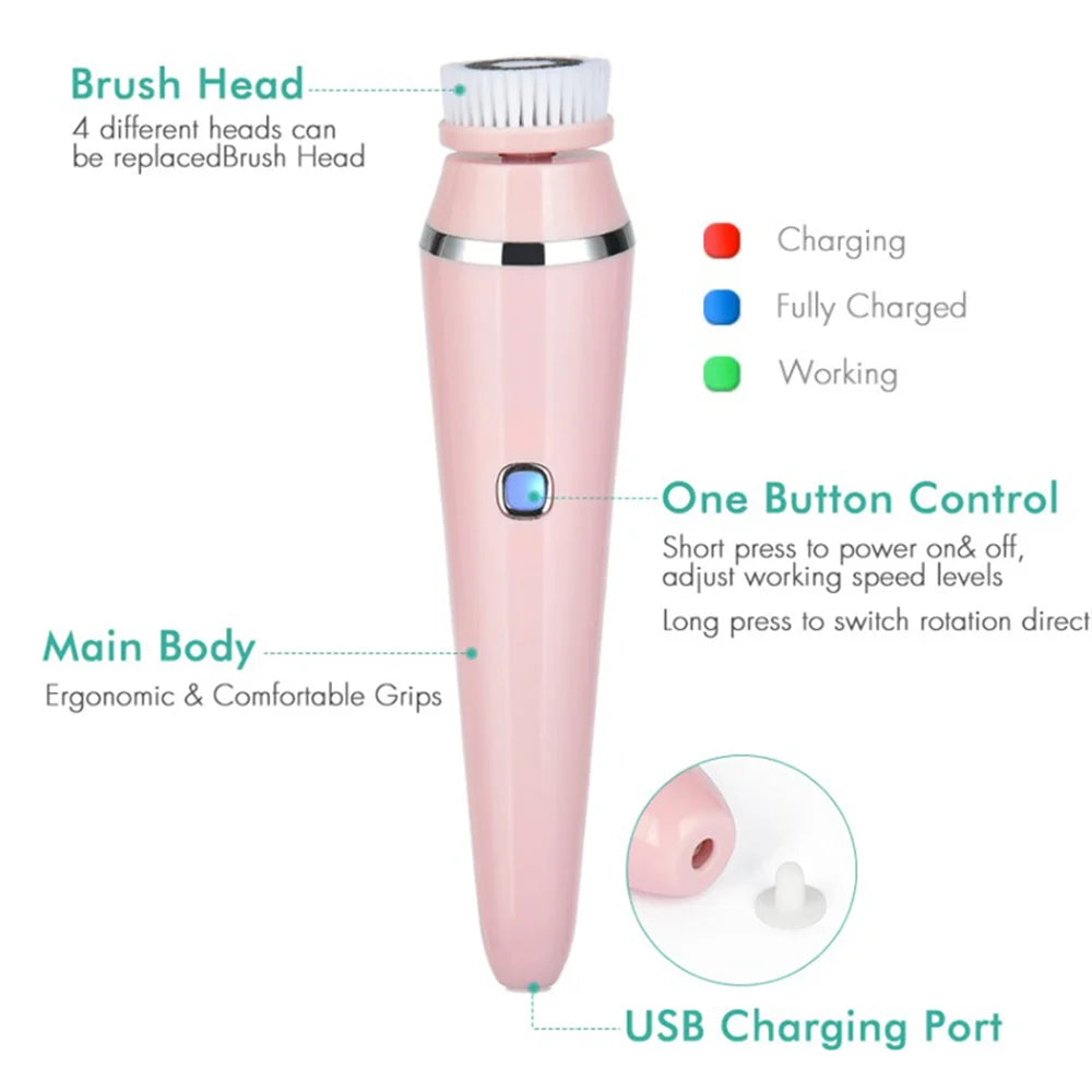 4-in-1 Electric Facial Cleansing Brush and Massager - 3