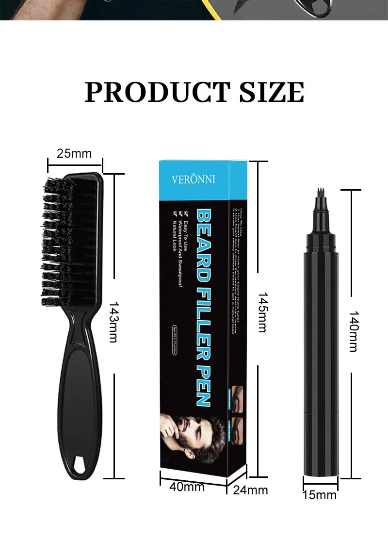 Waterproof Beard Filling Pen and Brush Set - 15
