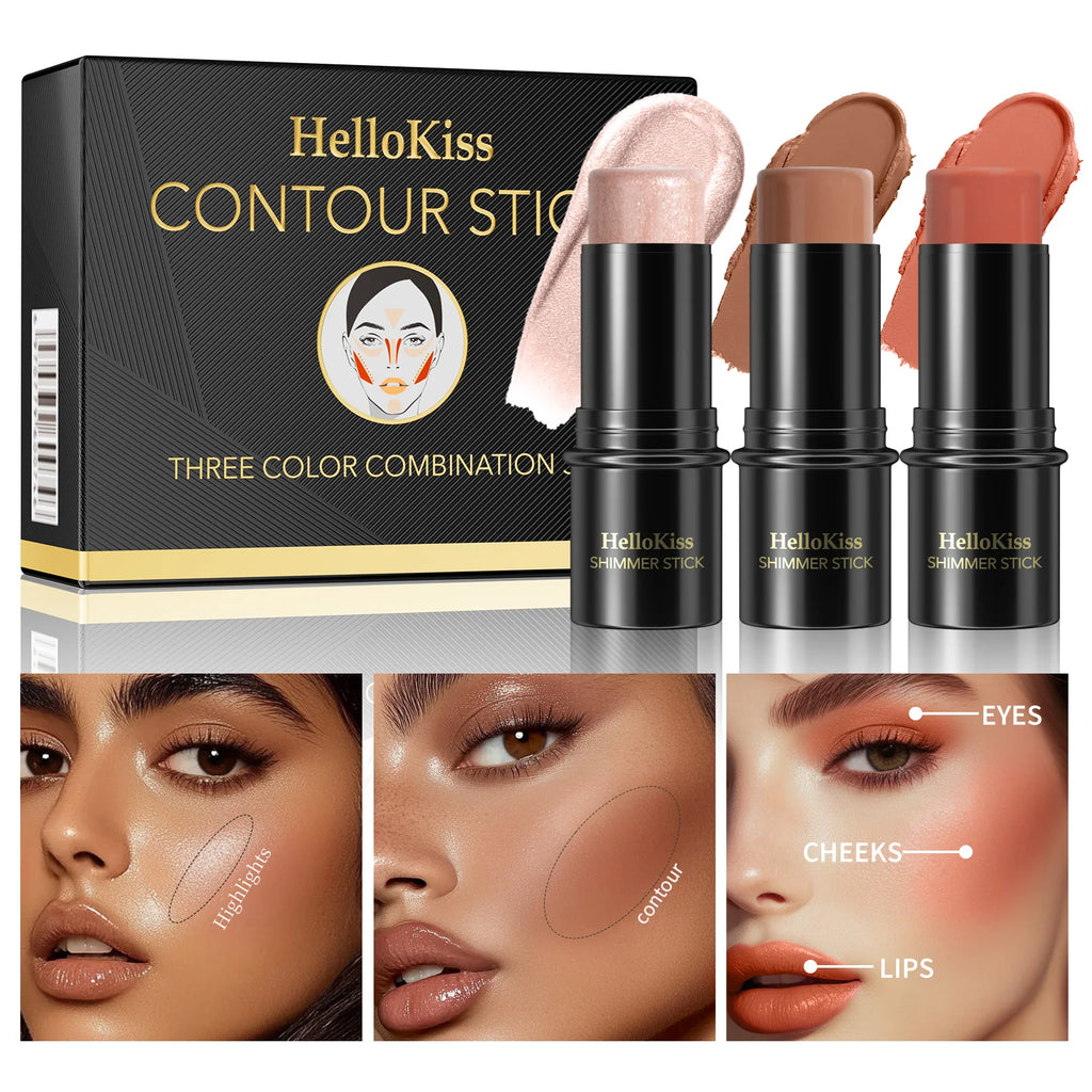 3-Piece Cream Contouring and Highlighting Makeup Stick Set