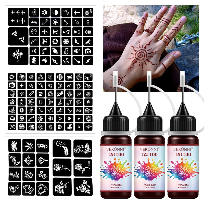 Temporary Tattoo Ink Kit with Stencils for DIY Body Art
