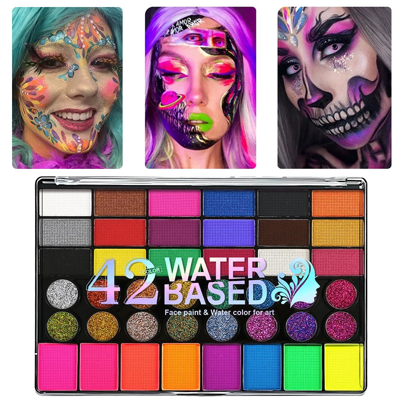 42-Color Neon UV Fluorescent Face and Body Paint Palette