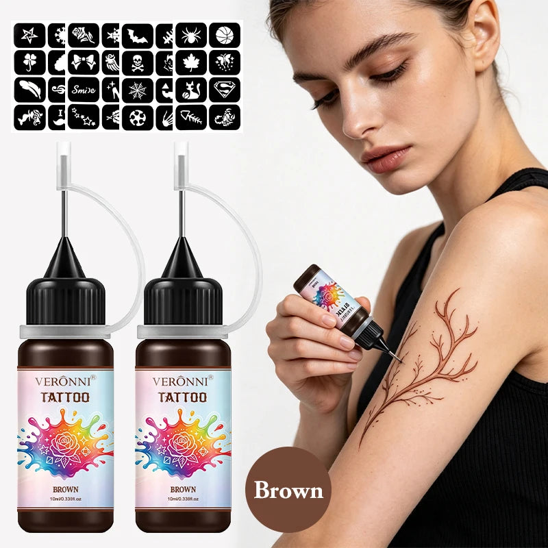 Temporary Henna Body Art Tattoo Juice Kit with Stencils