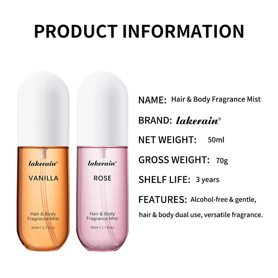 Long-Lasting Vanilla and Rose Hair and Body Fragrance Mist