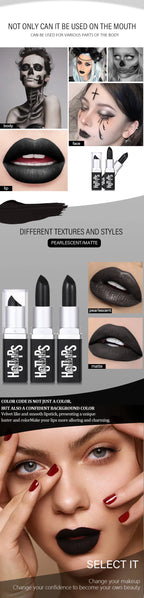 Matte Black Waterproof Lipstick for Halloween and Costume Makeup