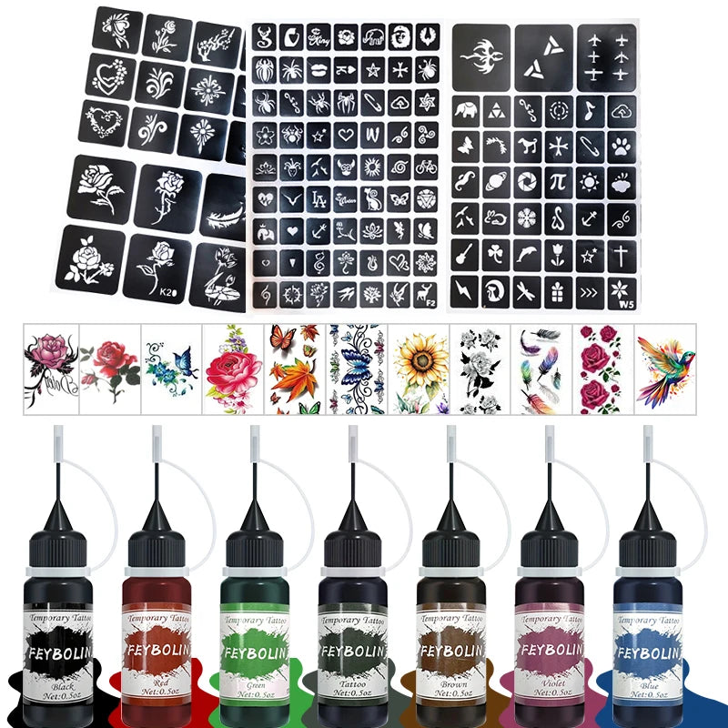 Temporary Tattoo Ink Kit with Stencils