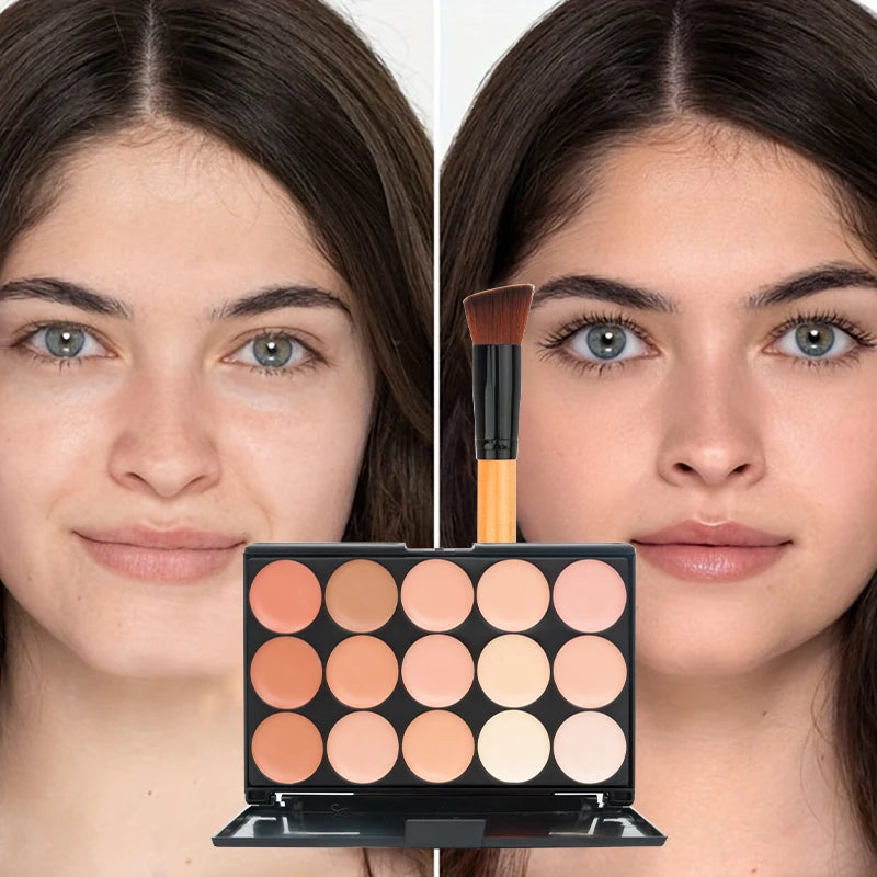 15-Color Professional Facial Concealer Palette and Brush