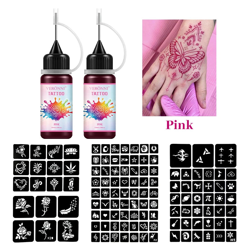 Temporary Tattoo Ink Kit with Stencils for DIY Body Art - 17