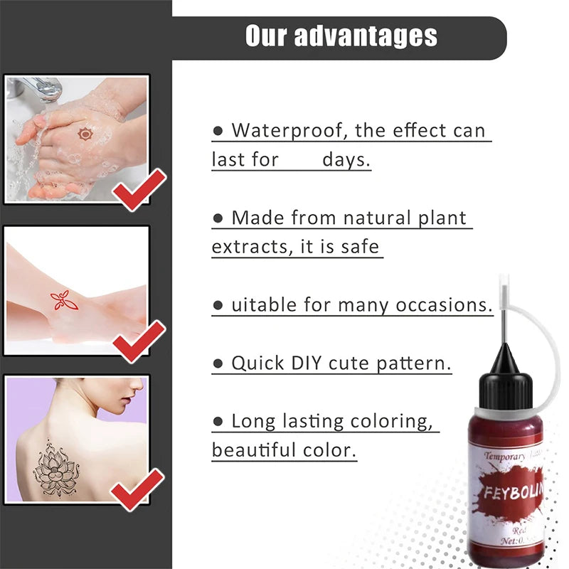 Long-Lasting Red Henna Temporary Tattoo Gel for Body Art - 7