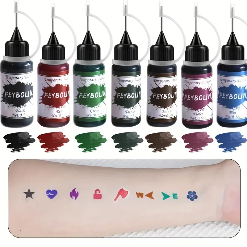 Long-Lasting Temporary Tattoo Ink Kit with Stencils