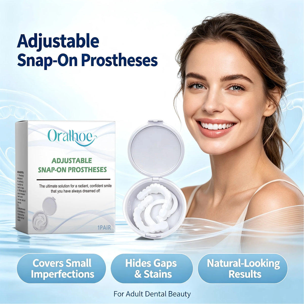 Adjustable Snap-On Smile Veneers for Teeth Whitening and Gaps